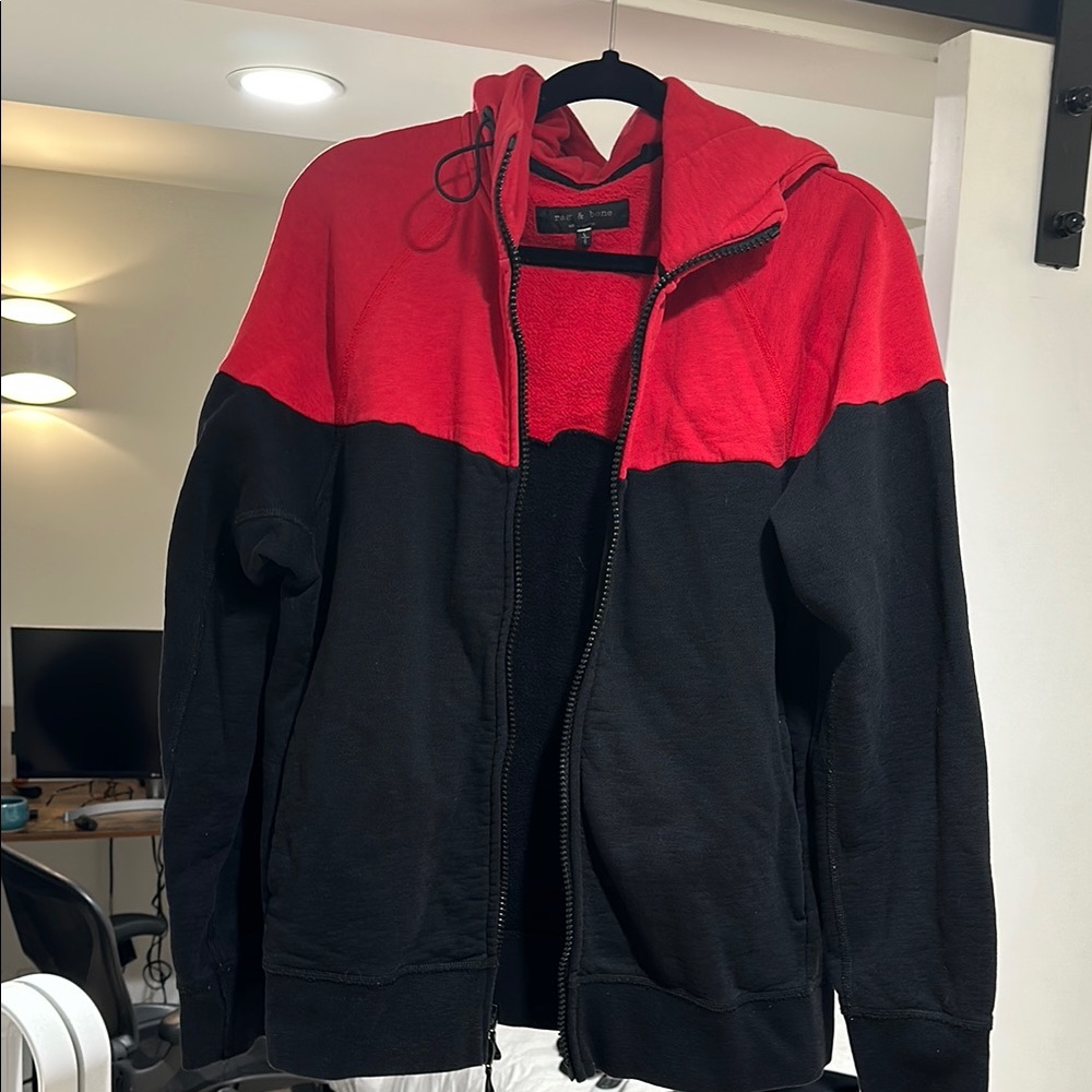 rag & bone Red and Black Zip Up Sweater